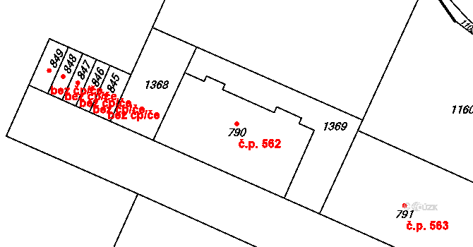 Svítkov 562, Pardubice na parcele st. 790 v KÚ Svítkov, Katastrální mapa