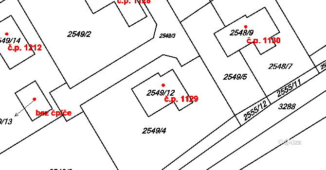 Brušperk 1129 na parcele st. 2549/12 v KÚ Brušperk, Katastrální mapa