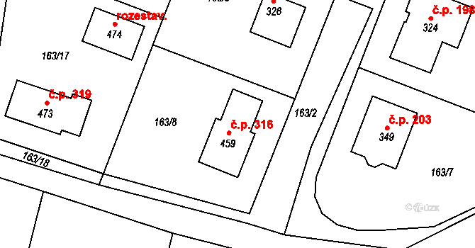 Březno 316 na parcele st. 459 v KÚ Březno u Mladé Boleslavi, Katastrální mapa