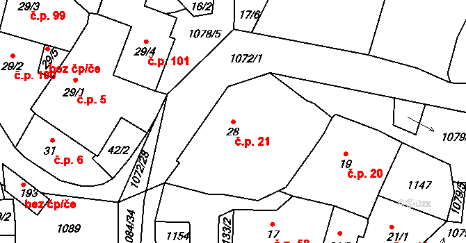 Masákova Lhota 21, Zdíkov na parcele st. 28 v KÚ Masákova Lhota, Katastrální mapa
