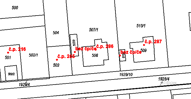 Postřelmov 286 na parcele st. 506 v KÚ Postřelmov, Katastrální mapa