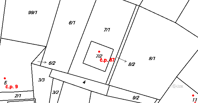 Milonice 67 na parcele st. 7/2 v KÚ Milonice u Lipůvky, Katastrální mapa