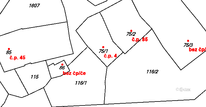 Čížkov 4 na parcele st. 75/1 v KÚ Čížkov u Blovic, Katastrální mapa