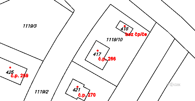 Chodouň 266 na parcele st. 417 v KÚ Chodouň, Katastrální mapa