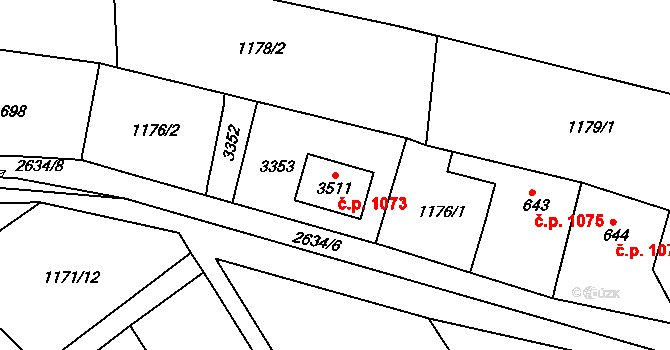 Nový Bydžov 1073 na parcele st. 3511 v KÚ Nový Bydžov, Katastrální mapa