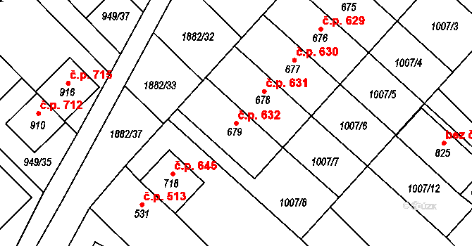 Kvasice 632 na parcele st. 679 v KÚ Kvasice, Katastrální mapa