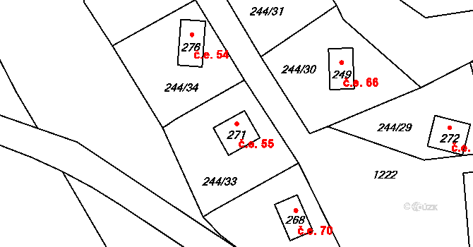 Žopy 55, Holešov na parcele st. 271 v KÚ Žopy, Katastrální mapa