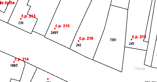 Hrádek 216 na parcele st. 242 v KÚ Hrádek u Znojma, Katastrální mapa