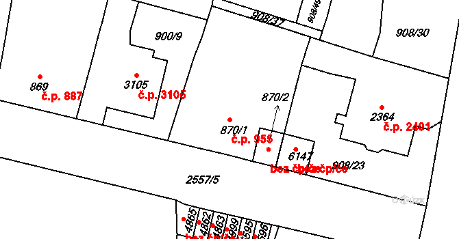 Jablonec nad Nisou 955 na parcele st. 870/1 v KÚ Jablonec nad Nisou, Katastrální mapa