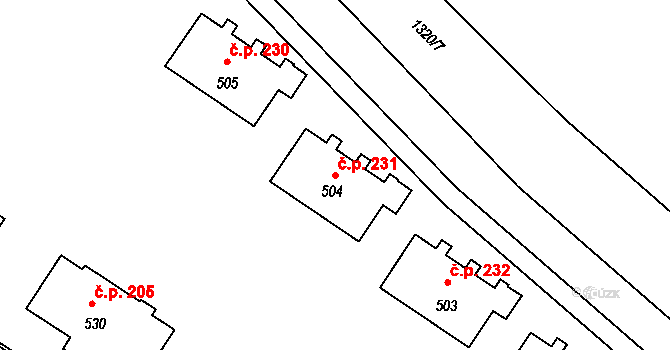 Dolní Líštná 231, Třinec na parcele st. 504 v KÚ Dolní Líštná, Katastrální mapa