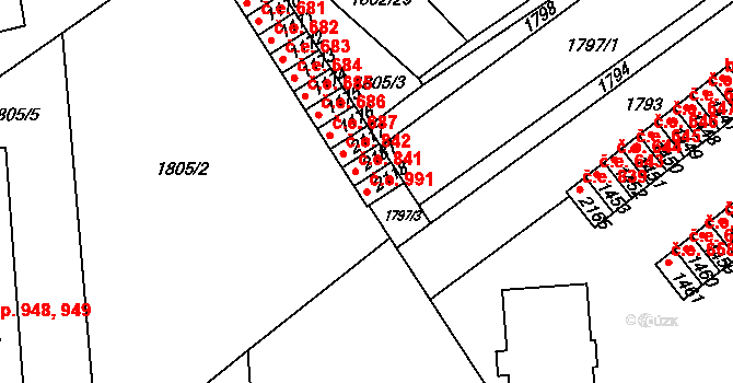 Tišnov 991 na parcele st. 2118 v KÚ Tišnov, Katastrální mapa
