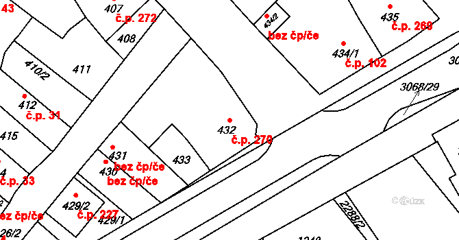 Lužice 270 na parcele st. 432 v KÚ Lužice u Hodonína, Katastrální mapa