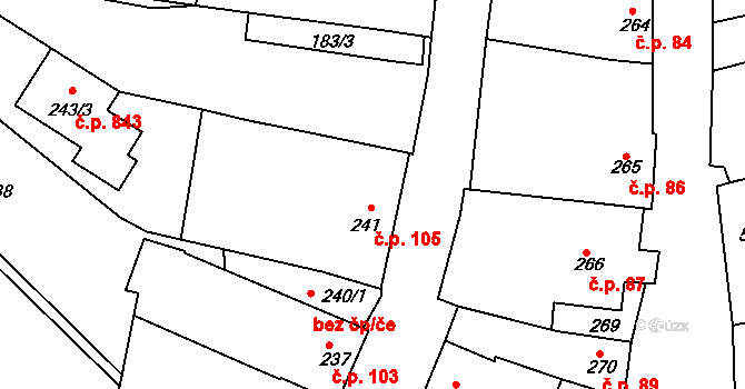 Šardice 105 na parcele st. 241/1 v KÚ Šardice, Katastrální mapa