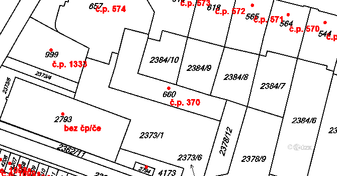 Kyjov 370 na parcele st. 660 v KÚ Kyjov, Katastrální mapa