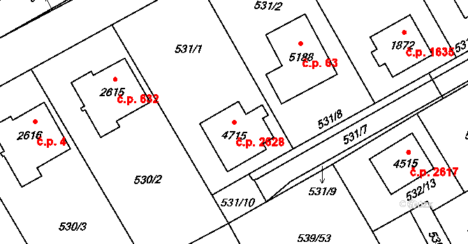 Šumperk 2628 na parcele st. 4715 v KÚ Šumperk, Katastrální mapa