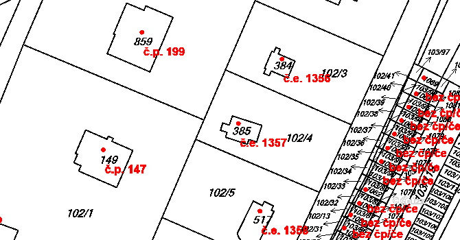 Ládví 1357, Kamenice na parcele st. 385 v KÚ Ládví, Katastrální mapa