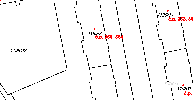 Kynšperk nad Ohří 354,355 na parcele st. 1195/3 v KÚ Kynšperk nad Ohří, Katastrální mapa