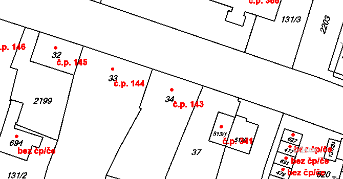 Kladruby 143 na parcele st. 34 v KÚ Kladruby u Stříbra, Katastrální mapa