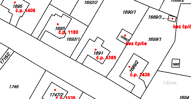 Děčín VI-Letná 1386, Děčín na parcele st. 1691 v KÚ Podmokly, Katastrální mapa