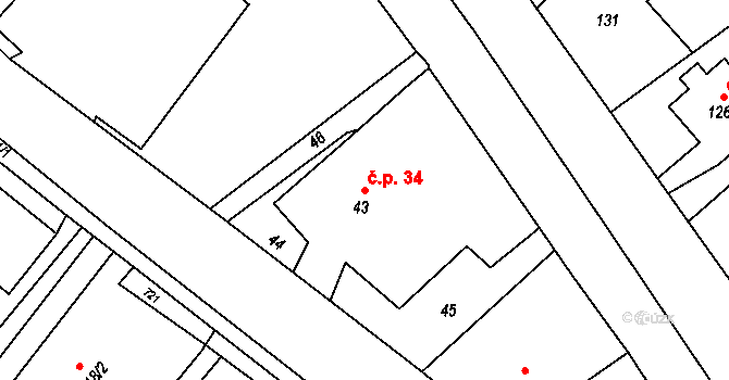 Troubelice 34 na parcele st. 43 v KÚ Troubelice, Katastrální mapa