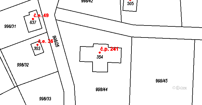 Želivec 241, Sulice na parcele st. 354 v KÚ Sulice, Katastrální mapa