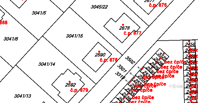 Žichlínské Předměstí 878, Lanškroun na parcele st. 2590 v KÚ Lanškroun, Katastrální mapa