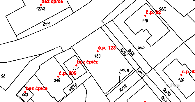Cerekvice nad Loučnou 123 na parcele st. 153 v KÚ Cerekvice nad Loučnou, Katastrální mapa