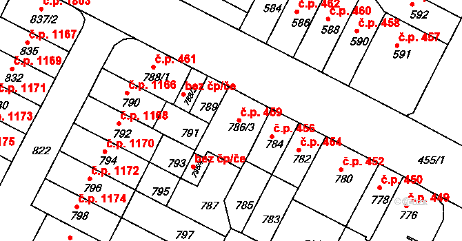 Černá Pole 459, Brno na parcele st. 786/3 v KÚ Černá Pole, Katastrální mapa