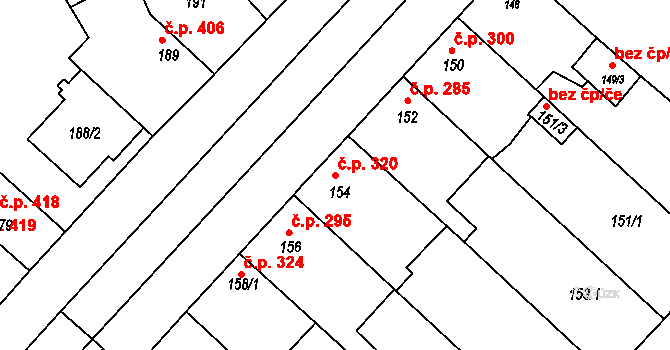 Bystrc 320, Brno na parcele st. 154 v KÚ Bystrc, Katastrální mapa