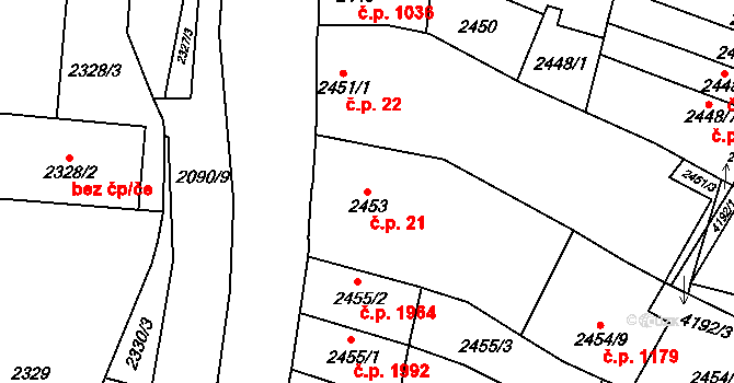 Řečkovice 21, Brno na parcele st. 2453 v KÚ Řečkovice, Katastrální mapa