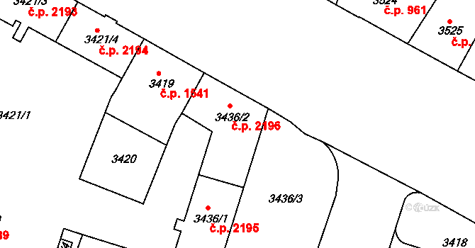 Teplice 2196 na parcele st. 3436/2 v KÚ Teplice, Katastrální mapa