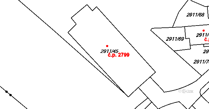 Teplice 2799 na parcele st. 2911/45 v KÚ Teplice, Katastrální mapa