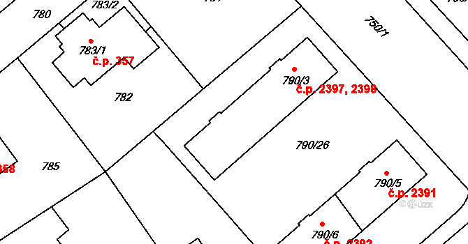 Frýdek 2398, Frýdek-Místek na parcele st. 790/3 v KÚ Frýdek, Katastrální mapa