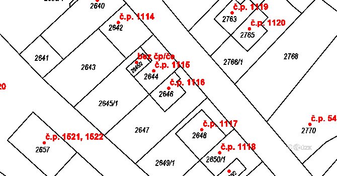 Sokolov 1116 na parcele st. 2646 v KÚ Sokolov, Katastrální mapa