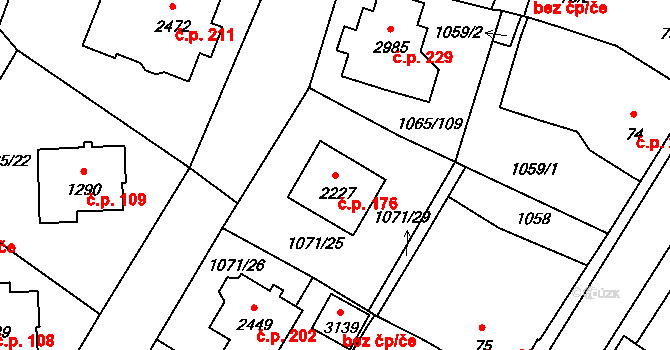 Hamrníky 176, Mariánské Lázně na parcele st. 2227 v KÚ Úšovice, Katastrální mapa
