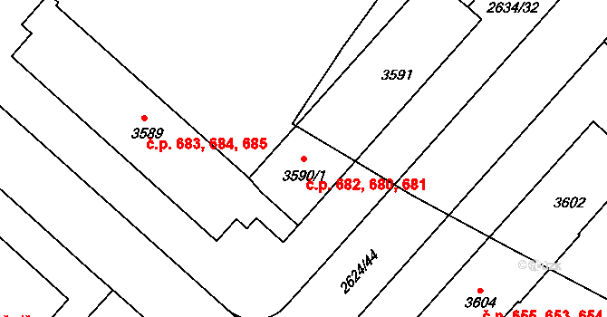 Kolín II 680,681,682, Kolín na parcele st. 3591 v KÚ Kolín, Katastrální mapa