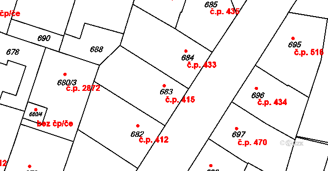 Žižkov 415, Praha na parcele st. 683 v KÚ Žižkov, Katastrální mapa