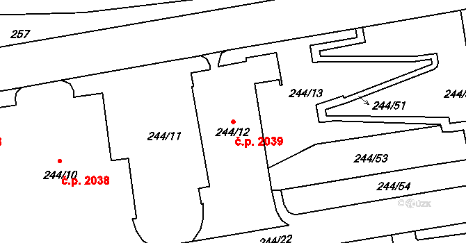 Břevnov 2039, Praha na parcele st. 244/12 v KÚ Břevnov, Katastrální mapa