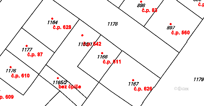Vršovice 611, Praha na parcele st. 1166 v KÚ Vršovice, Katastrální mapa