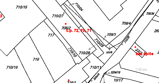 Příbram I 70,71,72, Příbram na parcele st. 708/2 v KÚ Příbram, Katastrální mapa