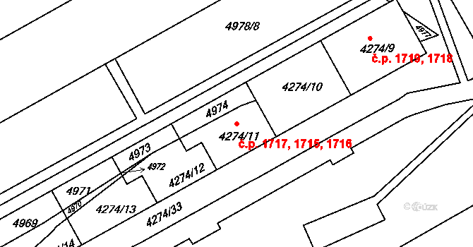 Jirkov 1715,1716,1717 na parcele st. 4274/13 v KÚ Jirkov, Katastrální mapa