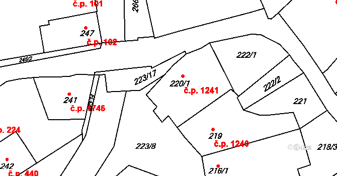 Šlapanice 1241 na parcele st. 220/1 v KÚ Šlapanice u Brna, Katastrální mapa