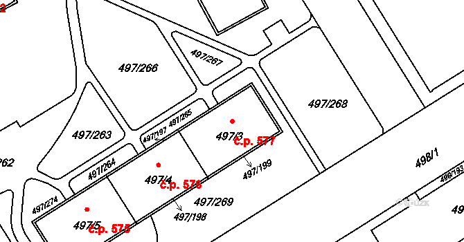 Ráj 577, Karviná na parcele st. 497/3 v KÚ Ráj, Katastrální mapa