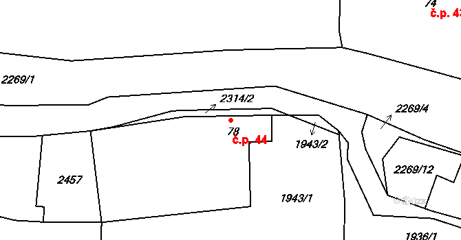 Litice 44, Plzeň na parcele st. 78 v KÚ Litice u Plzně, Katastrální mapa