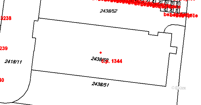 Prostějov 1344 na parcele st. 2438/50 v KÚ Prostějov, Katastrální mapa