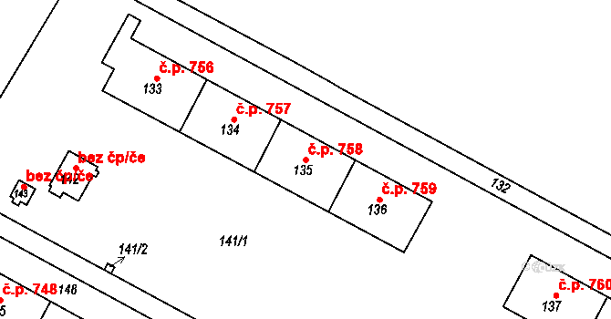 Šumbark 758, Havířov na parcele st. 135 v KÚ Šumbark, Katastrální mapa