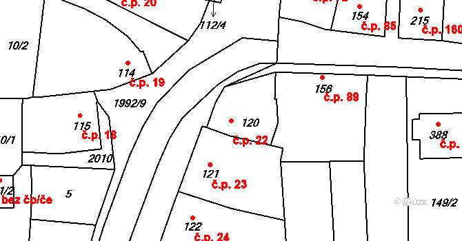Louky 22, Zlín na parcele st. 120 v KÚ Louky nad Dřevnicí, Katastrální mapa