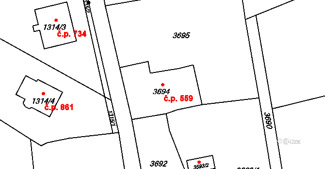 Dolní Lutyně 559 na parcele st. 3694 v KÚ Dolní Lutyně, Katastrální mapa