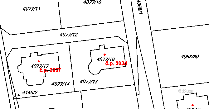 Česká Lípa 3034 na parcele st. 4077/16 v KÚ Česká Lípa, Katastrální mapa