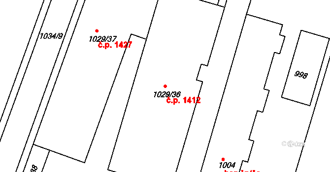 Brumov 1412, Brumov-Bylnice na parcele st. 1029/36 v KÚ Brumov, Katastrální mapa
